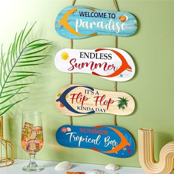 Panelee Wooden Flip Flop Beach Wall Decor Coastal Ocean Summer Bathroom Sign - Picture 7 of 7